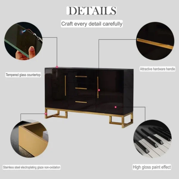 Console Table Black With Matt Gold Accent 150Cm - Image 3