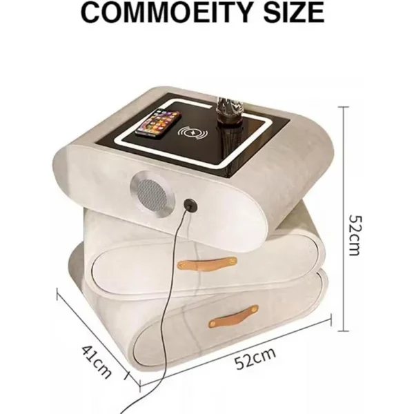 Swivel Nightstand, Smart Bedside Table, 3 Storage Drawers, Wireless Charger, LED Light, Speaker, USB Port - Image 6