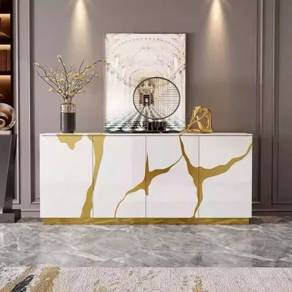 Luxury Console Table White with golden Accent -160cm - Image 3