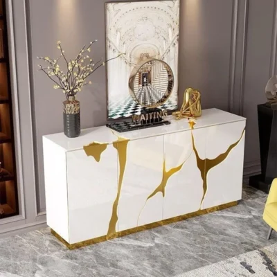 Luxury Console Table White with golden Accent -160cm