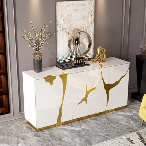 Luxury Console Table White with golden Accent -160cm