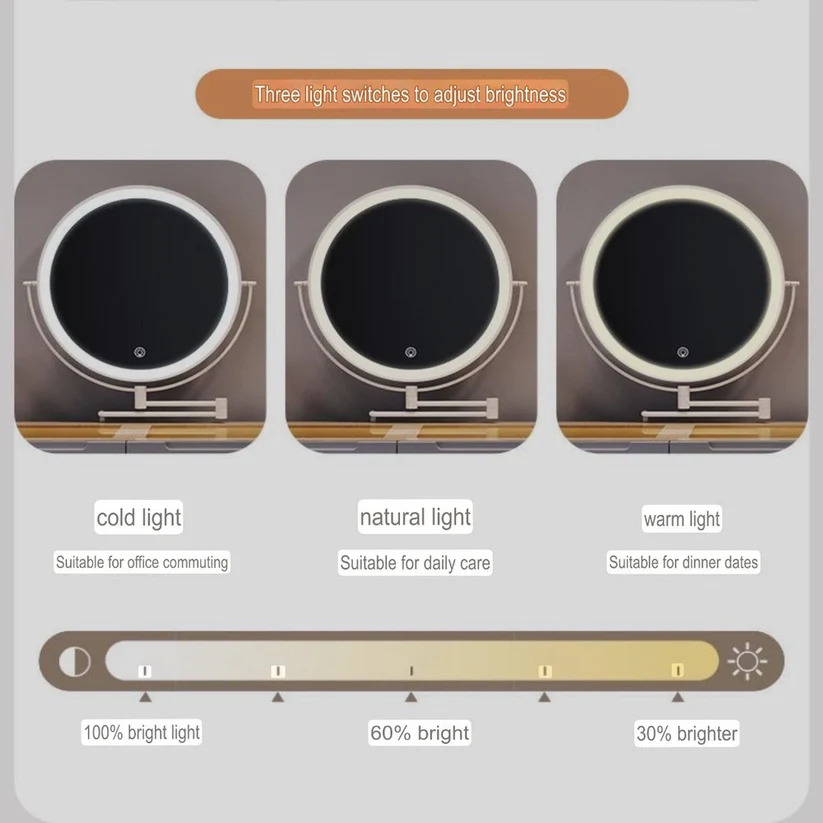 Luxury Vanity Table with LED Round Mirror – White Modern Design-120CM - Image 4