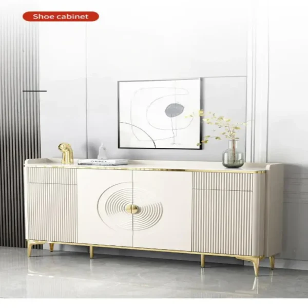 Console Table - Wood with Marble Top - White - Image 4