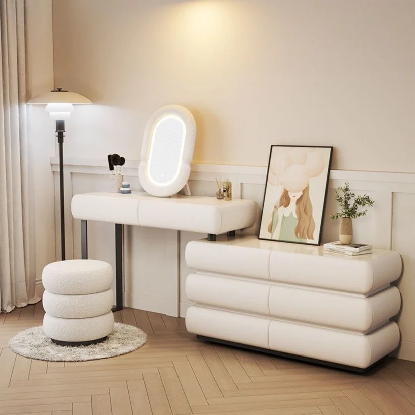 Modern Vanity Table -White Swan - Dressing Table Solid Wood Marble Top -200CM -White