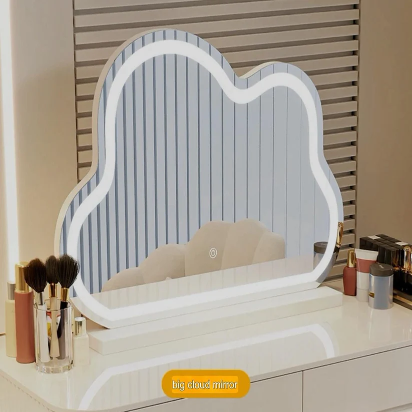 Modern Vanity Table with Cloud-Shaped LED Mirror – White Finish - 120CM - Image 3