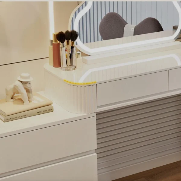 Modern Vanity Table with Cloud-Shaped LED Mirror – White Finish - 120CM - Image 2