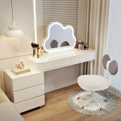 Modern Vanity Table with Cloud-Shaped LED Mirror – White Finish - 120CM