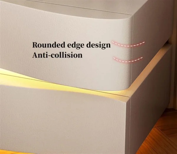 Nightstand - with LED Lights Drawer Storage Leather White 40x40x50cm - Image 2