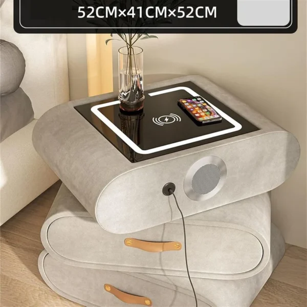 Swivel Nightstand, Smart Bedside Table, 3 Storage Drawers, Wireless Charger, LED Light, Speaker, USB Port - Image 4