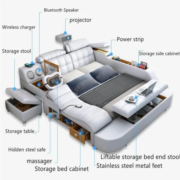 Smart Bed with Projector King Size : 180*200 - Image 8
