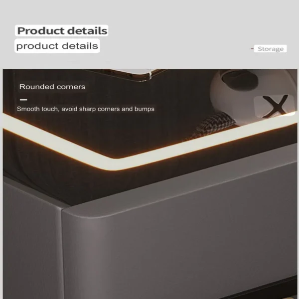 Smart Bedside table with Safe Box -LED Light - Wireless Charger - Image 5