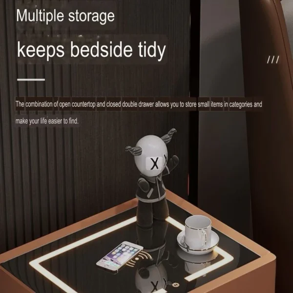 Smart Bedside table with Safe Box -LED Light - Wireless Charger - Image 4