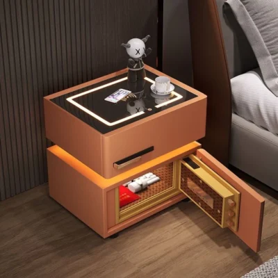Smart Bedside table with Safe Box -LED Light - Wireless Charger