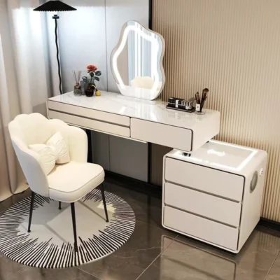 Smart Vanity Table - Dressing Table With LED Mirror and Chair - 120CM - Wireless Charger -Blutooth Speaker - White.