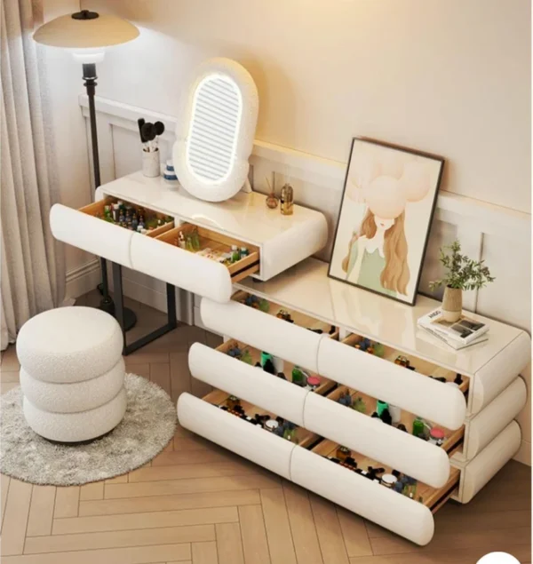 Modern Vanity Table -White Swan - Dressing Table Solid Wood Marble Top -200CM -White - Image 4