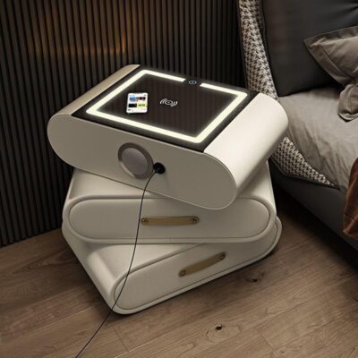 Swivel Nightstand, Smart Bedside Table, 3 Storage Drawers, Wireless Charger, LED Light, Speaker, USB Port
