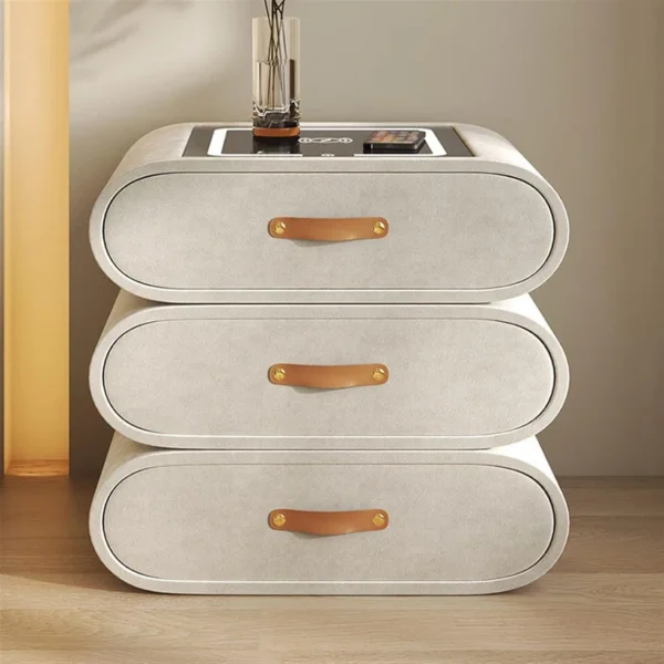 Swivel Nightstand, Smart Bedside Table, 3 Storage Drawers, Wireless Charger, LED Light, Speaker, USB Port - Image 3