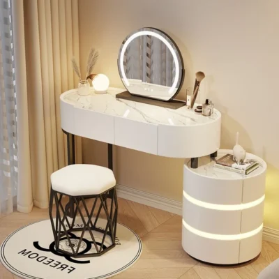 Vanity Table - Cool Beauty Dressing Table With Stool- Rounded Cabinet 120cm