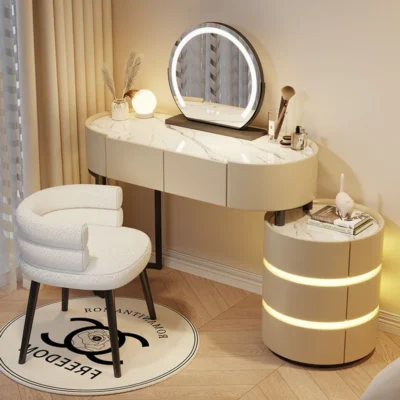 Vanity Table - Cool Beauty Dressing Table With chair- Rounded Cabinet 120cm