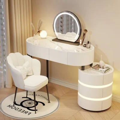 Vanity Table - Cool Beauty Dressing Table With chair- Rounded Cabinet 120cm