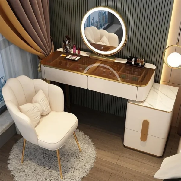 Vanity Table - Dressing Table With LED Mirror and Chair - Glass Top 120cm - Image 11