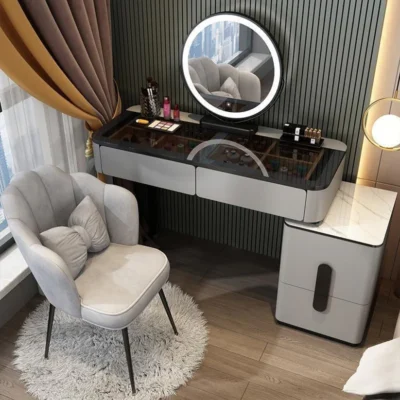 Vanity Table - Dressing Table With LED Mirror and Chair - Glass Top 120cm