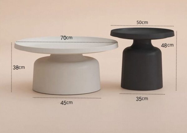 Modern Coffee Table Set - Metal Black And White Painted - Image 2