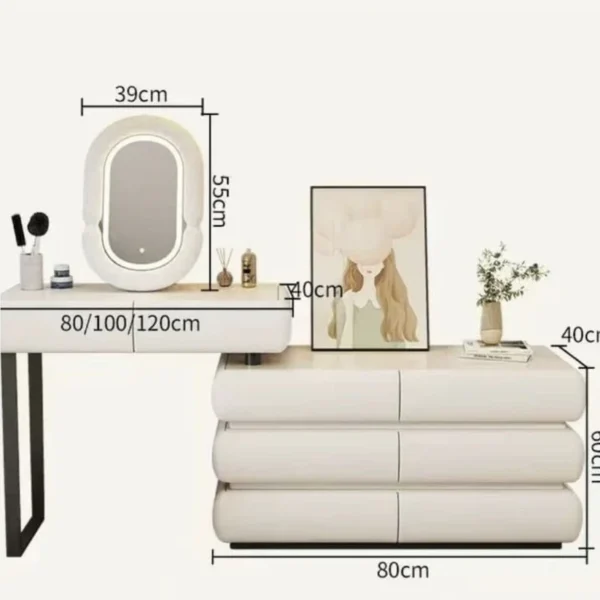 Modern Vanity Table -White Swan - Dressing Table Solid Wood Marble Top -200CM -White - Image 3