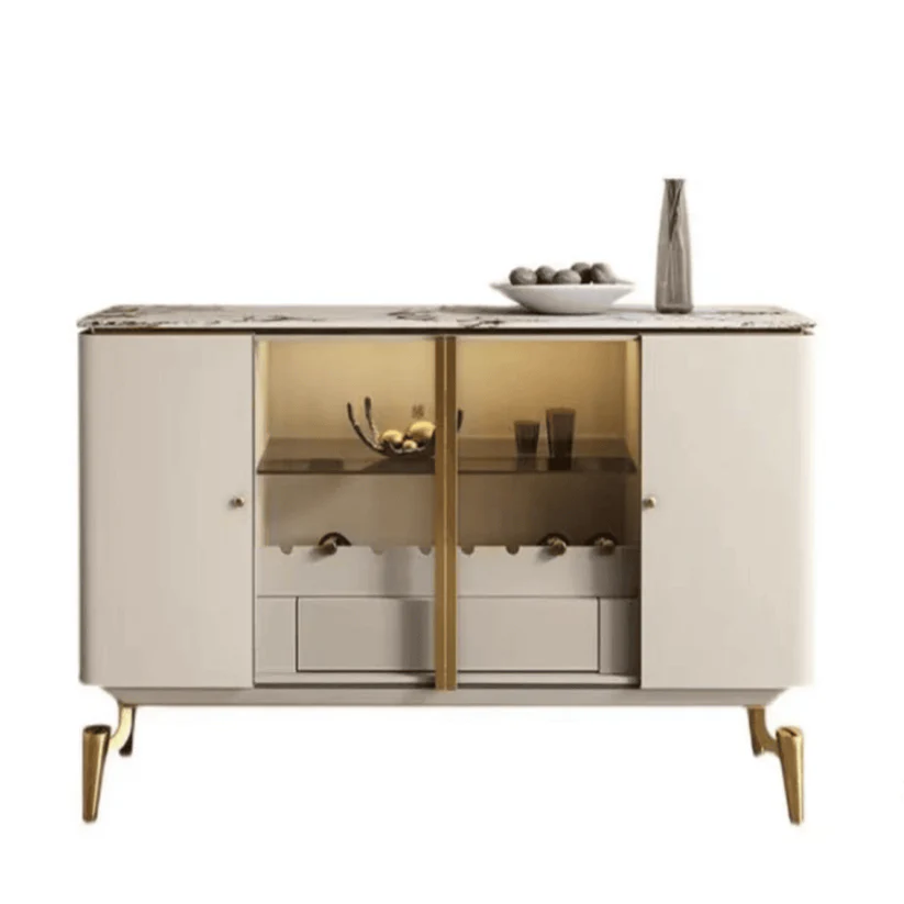 Wooden 4-Door Glam Buffet Cabinet with Stone Countertop and Interior Shelves - Image 2