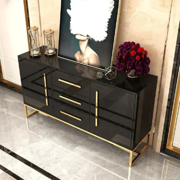 Console Table Black With Matt Gold Accent 150Cm - Image 4