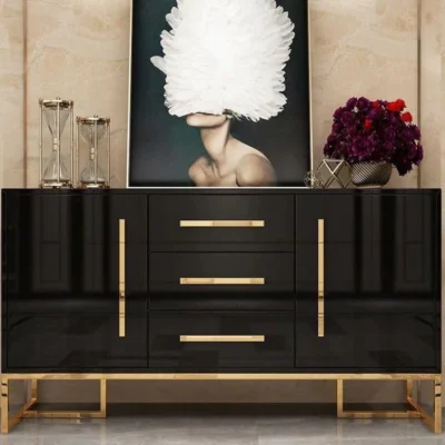 Console Table Black With Matt Gold Accent 150Cm