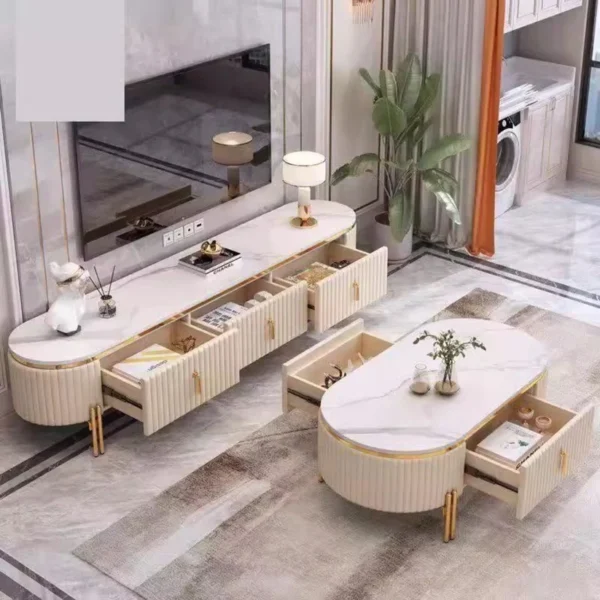 Coffee Tables - Marble Top - Golden Legs - Image 2