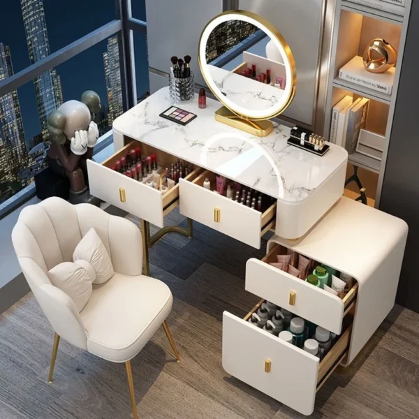 Modern LED Lighted Makeup Vanity Table Set with Chair and Storage Drawers - 3 Tone LED Lighting - Image 4