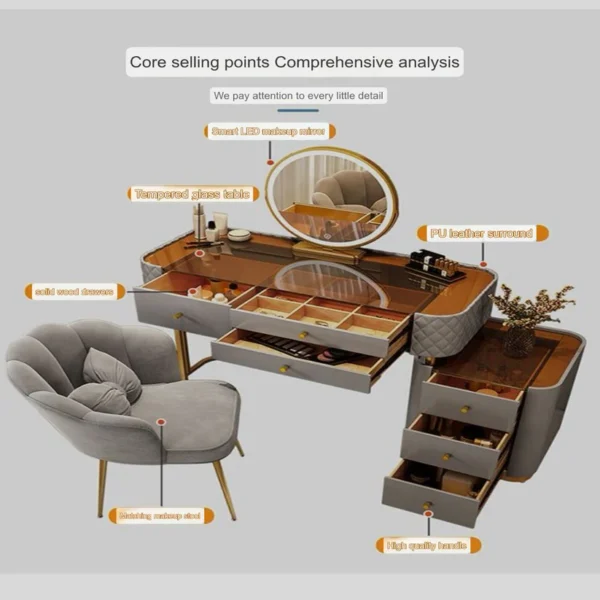 Vanity Table -Pure Beauty Dresser With Glass Top And Led Mirror 120cm - Image 4