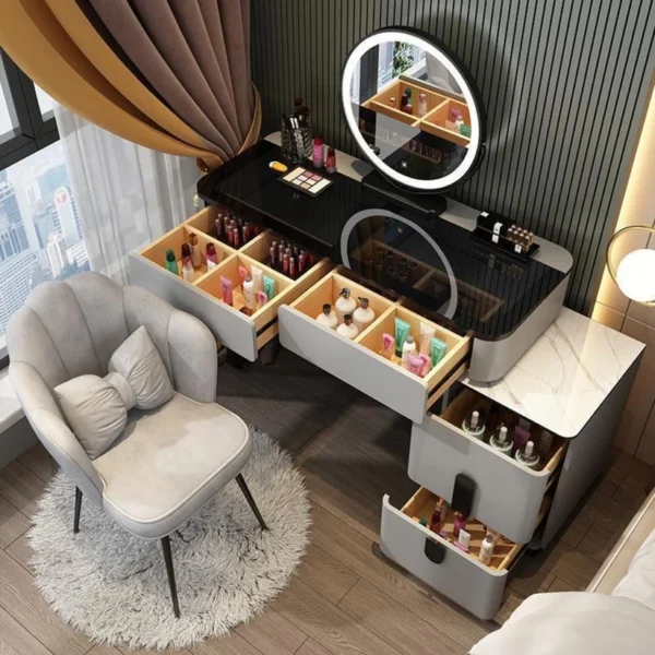 Vanity Table - Dressing Table With LED Mirror and Chair - Glass Top 120cm - Image 5