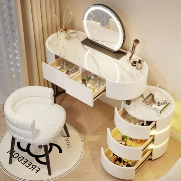 Vanity Table - Cool Beauty Dressing Table With chair- Rounded Cabinet 120cm - Image 3