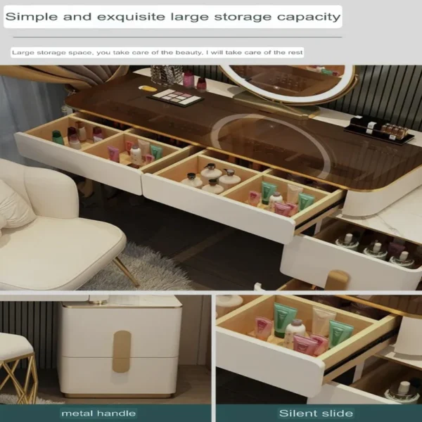 Vanity Table - Dressing Table With LED Mirror and Chair - Glass Top 120cm - Image 9
