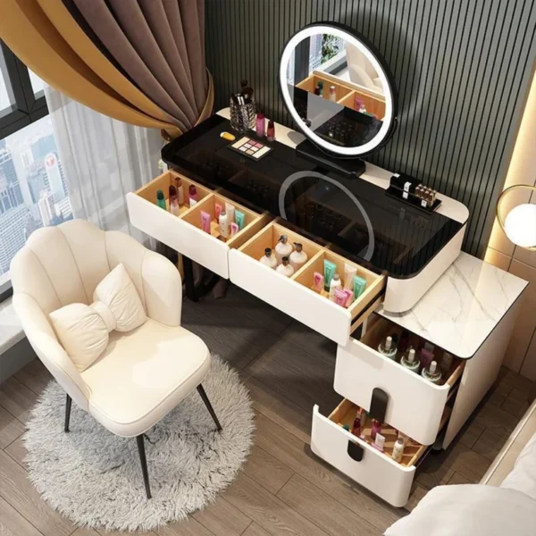 Vanity Table - Dressing Table With LED Mirror and Chair - Glass Top 120cm - Image 10