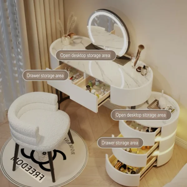 Vanity Table - Cool Beauty Dressing Table With chair- Rounded Cabinet 120cm - Image 2