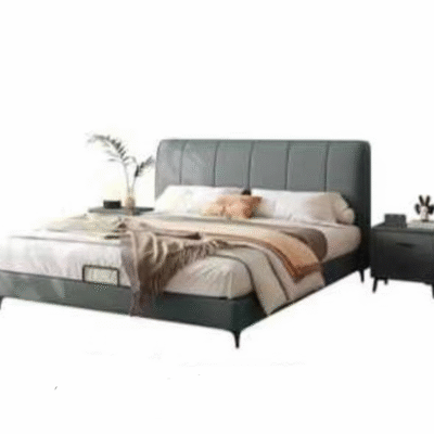 Modern Style Bed With Leather And Wood