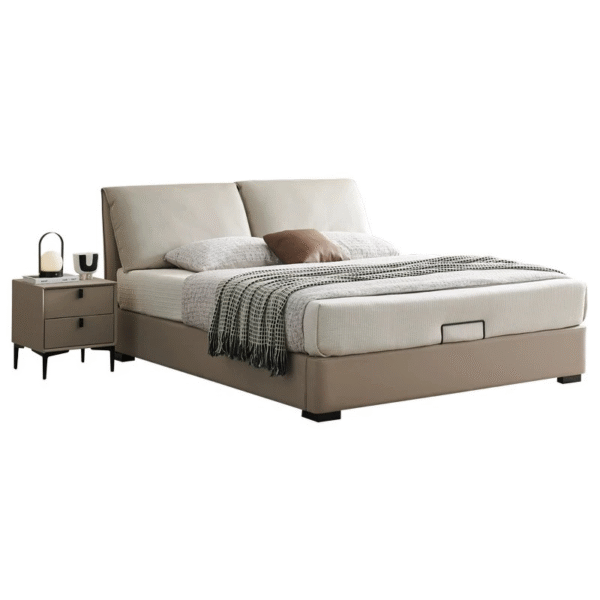 Modern Style Bed With Leather And Wood