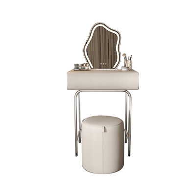 Dresser- Charming Beauty Vanity Dressing Table -Leather And Stainless Steel