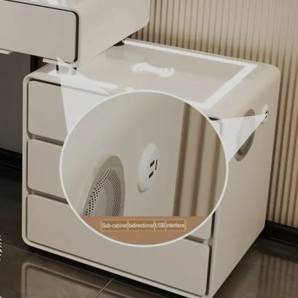 Smart Vanity Table - Dressing Table With LED Mirror and Chair - 120CM - Wireless Charger -Blutooth Speaker - White. - Image 2