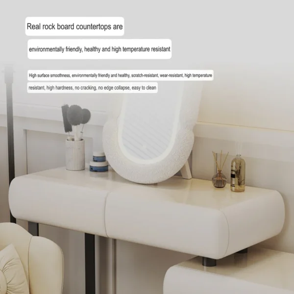 Modern Vanity Table -White Swan - Dressing Table Solid Wood Marble Top -200CM -White - Image 2