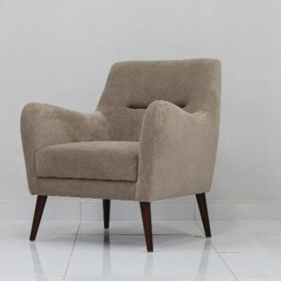 Modern Beige Fabric Accent chair with Wooden Legs