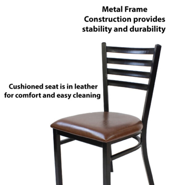 Brown Leather Restaurant Dining Chair - Image 3