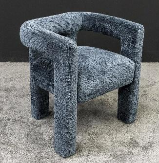 Modern Curved Arm Chair in Blue Upholstery
