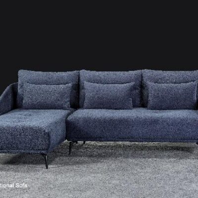 Modern L-Shaped Sectional Sofa in Navy Blue Fabric