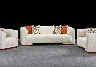 Contemporary Box Arm Sofa Set with Wooden Base