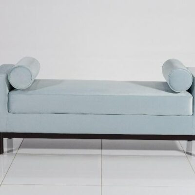 Modern Upholstered Indigo Bench with Bolster Cushions